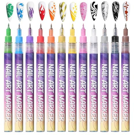 YRTUOP Nagellack Stifte,Schnell Trocknender Verschmierungssicherer Liner 12 Stück | Gel Nagellack Stifte Set | Für Kinder Mädchen Frauen Anfänger Fingernägel Leinwand Basteln Salon Haushaltsbedarf
