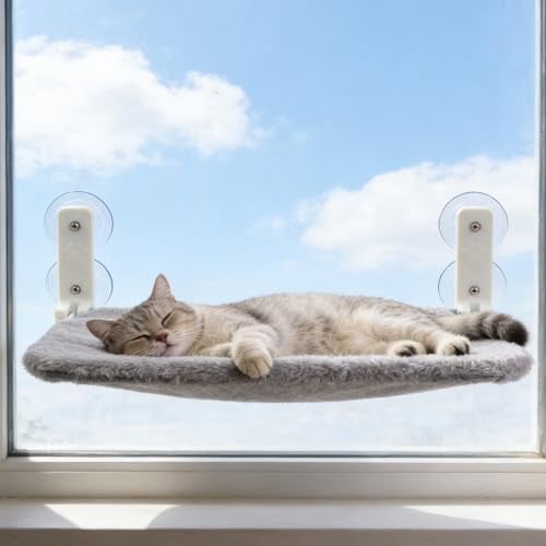 Katzen Fensterliege, Katzenfenster, Fensterliege Für Katzen, Hängematte Weicher, Faltbares Fensterbett, Fensterbank Katzenliege, Katzenliege Fenster, Weiche Fensterhängematte, Grau