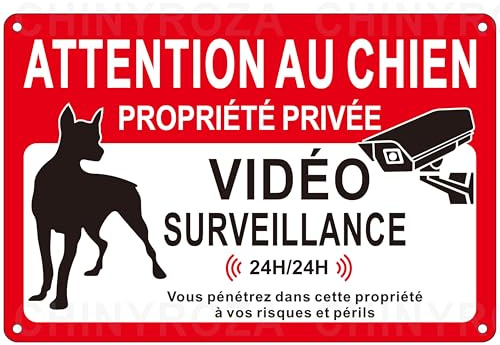 Panneau Attention au Chien et Camera Aluminium Réfléchissant 20×30cm