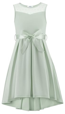 Arshiner Filles Robes sans Manches Costume de Mariée Maille Robe Enfants Bal Eté Robes Élégante Fête Robe avec Ceinture pour Fille 5-6 Ans Vert Clair