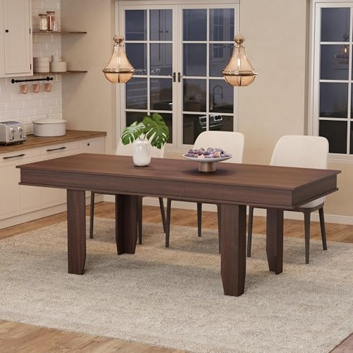 GarveeHome 63 in-86.6 in Extendable Dining Room Table for 6-10, Farmhouse Kitchen Tables w/Wooden Sturdy Frame, Large Rectangular Dinner Table for Dining Room, Kitchen