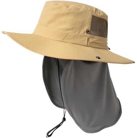 TOP-EX XL/XXL UPF 50 Sonnenhut Herren Wasserdicht Sonnenschutz Mütze mit Sonnenbrillenhalter Breite Krempe Outdoor Trekking Hut mit Nackenschutz Safari Sommer 94603_Khaki Medium Faltbar