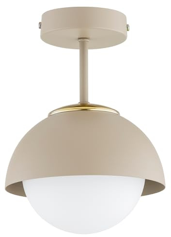 KAR LIGHTING Deckenlampe 1-flammig Beige – Cosmo Ecru Kaschmir Leuchte aus Metall & Glas – E27 Lampe für Wohnzimmer oder Flur – LED geeignet
