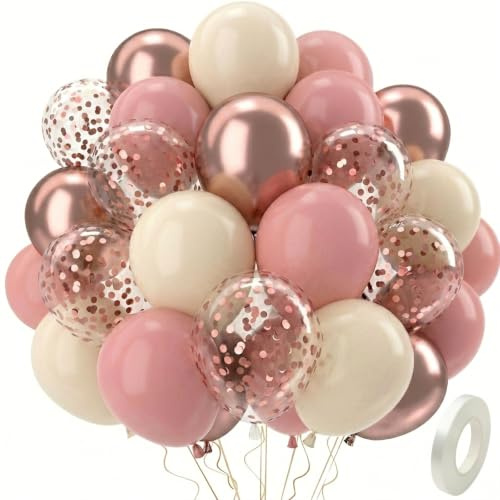 QIFU Luftballons Rosegold Retro Rosa 50 Stück Altrosa Weiss Beige Luftballons Metallic Rosegold Konfetti Vintage Rosa Helium Ballon Für Mädchen Frau Geburtstag Hochzeit Jugendweihe Verlobung Babyparty