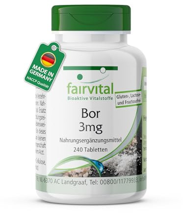 fairvital Bor 3mg, 240 Tabletten, 3mg pro Tablette, schluckfreundlich, qualitätsgeprüft und hochdosiert, 100% vegan, Made in Germany