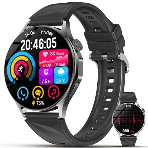 Nuo Smartwatch Donna Uomo con ECG/HRV/Pressione Sanguigna/BMI/Acido Urico | 1.32 AMOLED Orologio Fitness con Cardiofrequenzimetro/Sonno/Stress/Temperatura/Emozioni/SOS/Emozioni/Chiamate, iOS/Android