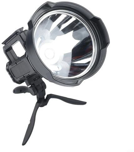 Trurovem Linterna LED recargable de alta potencia con soporte de trípode, foco de 200000 lúmenes para linterna de camping para tienda de campaña, antorcha de largo alcance W5119 modelo pequeño negro