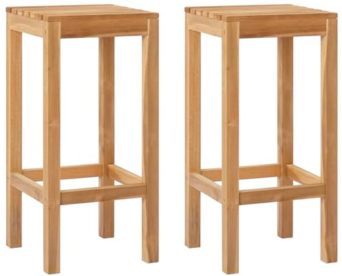 Owoxanthellate Barhocker 2er Set aus Massivholz Teak, Naturfarben Gartenbarhocker 75 cm Sitzhöhe, Moderner Tresenhocker für Außenbereich Garten Terrasse und hohe Tische