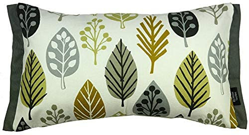 McAlister Textiles Magda | Sofakissen aus Baumwolle mit Füllung in Ockergelb | 30 x 50 cm | gefülltes Kissen mit modernem Blätter-Muster | skandinavische Deko für Sofa, Bett, Couch