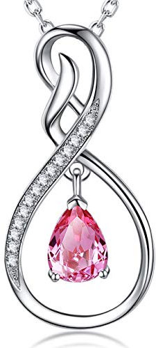 Ginomay Cadeaux d'Anniversaire Octobre Fille Pour Toujours Amour Collier Infini Femme Tourmaline Rose Bijoux en Argent Sterling