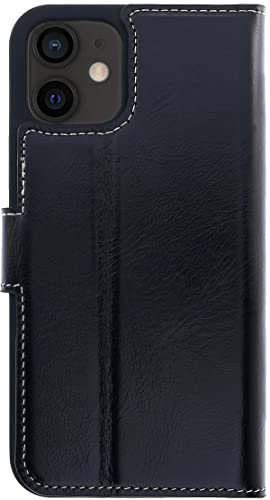 Burkley Book Case Handyhülle für iPhone 12 Mini Leder Handytasche mit Kick-Stand, Kartenfächer, 360° Schutz, RFID-Blocker (Schwarz)