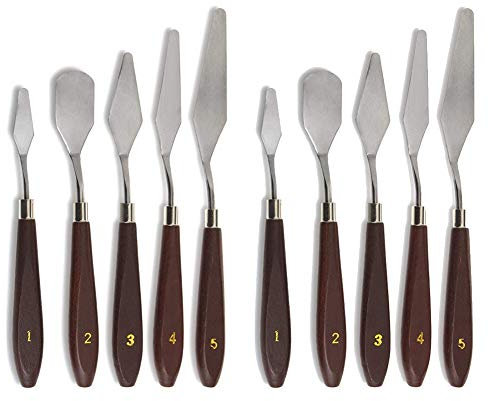 Gasea 10Pcs Palette Knife Set – Stainless Steel Painting Mixing Scrapers with Wooden Handles | Artist Spatula Knives for Oil Painting, Acrylic, Color Mixing, Clay & Sculpture