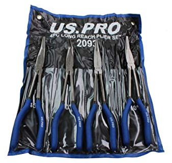 US Pro - Set di 4 pinze a becchi extra lunghi da 28 cm, piegate e piegate a 90°