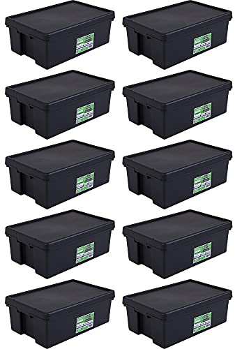 Wham Bam 100% Recycled Super Strong Impact Resistant Black Re-Usable Storage Boxes With Lids 36 Litre 59.5 x 40 x 21.5cm (10 Boxes)