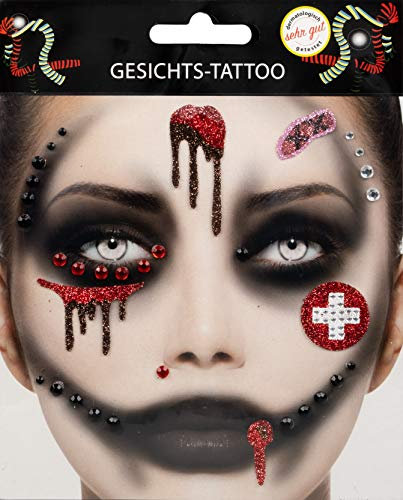 Gesichts Tattoo - Halloween Glitzer Aufkleber Set Klebetattoos Temporäre Tattoos Karneval (Krankenschwester)