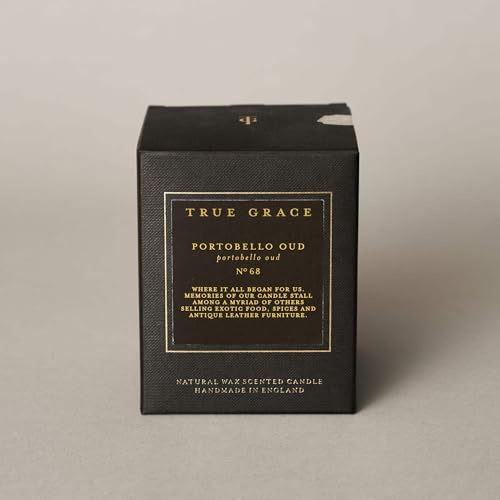 True Grace Portobello Oud Classic Candle-Woody Spiced Scent, Natural Wax, 40hr Burn (190g) None