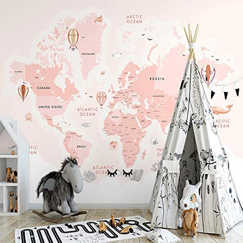 Tapete für Kinderzimmer Rosa Heißluftballon Meer Weltkarte Kinder Zimmer Schlafzimmer Dekoration Fototapete Gemälde