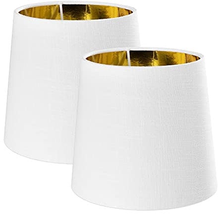 Navaris Pantallas de lámpara blanco y dorado - Set 2x Pantalla redonda estilo vintage para lámparas de mesa salón dormitorio - Portalámparas E14