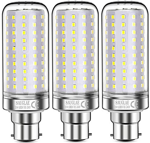 SAUGLAE Ampoules LED 26W, Équivalent 200W Ampoule Incandescente, 3000Lm, 6000K Blanc Froid, Ampoules à B22 Baïonnette, 3 Pièces