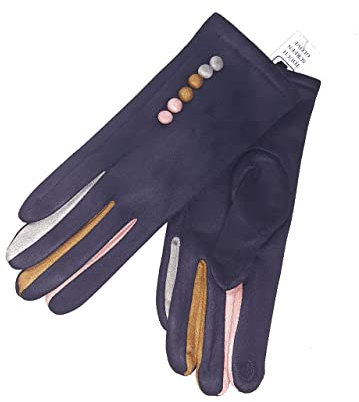 Vera Tucci Margot' Damen Handschuhe Wildleder-Haptik Touchscreen Multicolor Finger G05, navy, 36