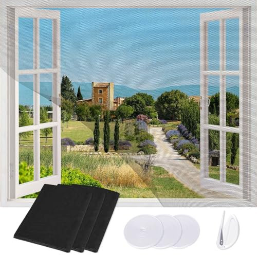 REDTRON 3 Paquetes de Mosquiteras para Ventanas, Mosquiteras Auto-Adhesivas para Ventanas, Mallas Ajustables para Ventanas contra Insectos y Moscas, Cortadas a la medida deseada(1.3m x 1.5m, Negro)