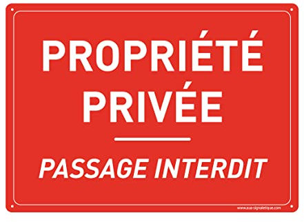 AUA SIGNALETIQUE - Panneau Prépercé (4 Trous) avec Angles arrondis - PVC Rigide 1.5 mm - (420 x 300 mm, Propriété Privée Passage Interdit)