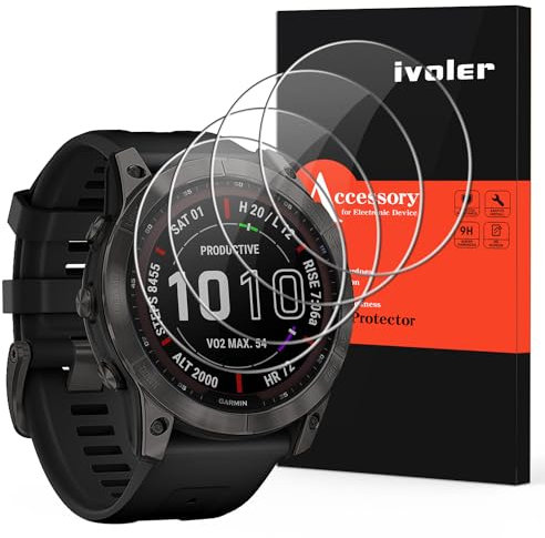 ivoler 4 Stücke Schutzfolie für Garmin Fenix 7X Solar und Sapphire Solar 51mm, 9H Härte Panzerglasfolie, Anti-Kratzen Folie, Anti-Bläschen Displayschutzfolie, Kritall-Klar Hartglas