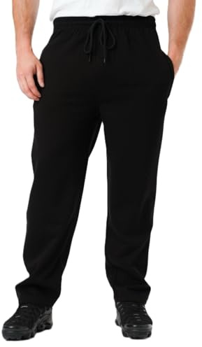 LABEL APPAREL Men's Fleece Open Hem Joggers 290 GSM Heavy Weight Sweatpants Warm Winter Bottoms Lined Casual Tracksuit Pants Jogging Trousers with Zip Side Pockets Plus Size S–8XL