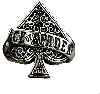 HIJONES Herren Vintage Spielkarten Ring aus Rostfreier Stahl Buchstabe Pik-Ass Herzförmiger Schmuck Silber Größe 54 (17.2)