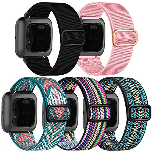 Chinbersky 5 Pack Correas Compatibles Con Fitbit Versa 2/Versa/Lite/SE Para Mujer Hombre, Ajustable Estire Nailon Deporte Pulseras de Repuesto