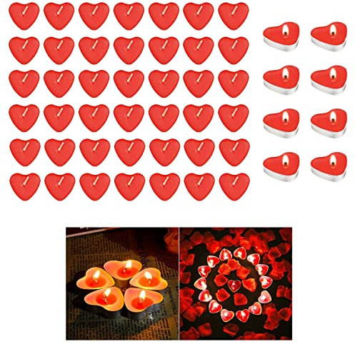 Cerioll Herzförmige Romantische Teelichter, 50 Pcs, Rot, Rauchlos, Ungiftig, Umweltschonend, Klassisch-Romantisch, Unparfümiert, Für Feier & Romantik