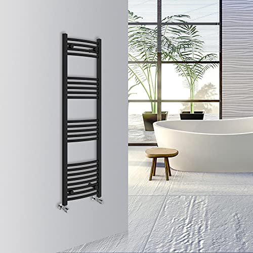 Warmehaus Curved Bathroom Heated Towel Rail Warmer 1400x400mm Black | Central Heating Bathroom Ladder Radiator, 1.5mm Premium Mild Steel, Wall Mounted, Durable Finish, For Kitchen, Living Room