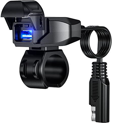 Kewig Motorcycle USB Charger SAE to USB Adapter Waterproof Motorcycle Charger, DC 9V-24V Motorcycle Charger with LED Display & Automatically ON/Off Switch, 1.8M SAE Cable for GPS Camera Cellphone