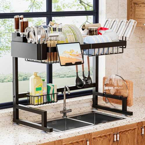 ilvvan Abtropfgestell für die Spüle (erweiterbare Höhe/Länge) Snap-On-Design, großes Abtropfgestell, Aufbewahrung, Theken-Organizer, 61 cm – 90,2 cm (L) x 30,5 cm (B) x 48,3 cm – 55,9 cm (H)