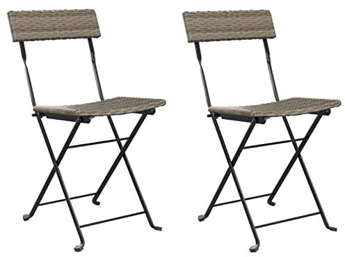 Tidyard 2 STK. Bistrostühle Klappbar Polyrattan Gartenstuhl Klappstuhl Balkonstuhl Belastbarkeit 110 kg Grau Poly Rattan und Stahl