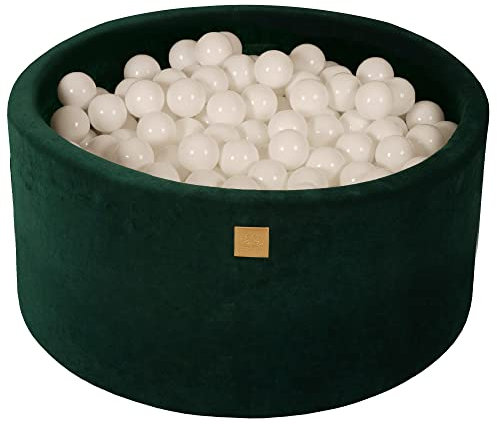 MEOWBABY Piscine à Balles pour Bébé - Rond 90x40cm Fosses a Boules pour Enfants avec 300 Balle, Vert Foncé