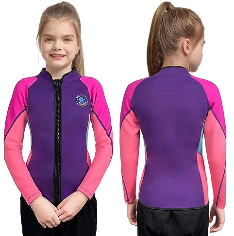 REALON Kids Wetsuit Top for Boys Girls 2mm 3mm Neoprene Toddlers Long Sleeve Front Zipper Thermal Wetsuit Jacket Keep Warm Swimwear for Surfing Swimming Surfing Boating