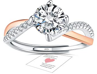 Engagement Rings - Adjustable Rose Gold Ring, Sterling Silver Eternity Rings for Womens - Diamond Ring Women, Promise Ring Crossover CZ Cubic Zirconia Rings Women Jewellery Gifts for Her