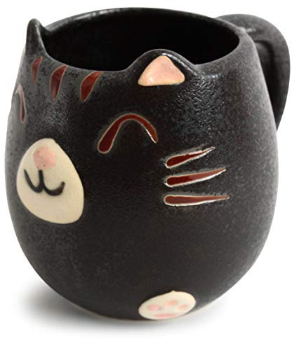 Minoribo Mino ware Japanese Pottery Mug Cup Cat Shape made in Japan (Japan Import) CPM109 (Matte Black)