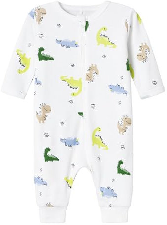 NAME IT Baby - Jungen Nbmnightsuit Zip Wild Lime Dino Noos, Bright White, 98
