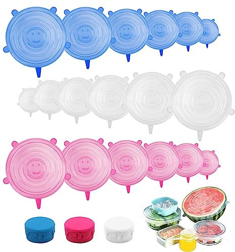 Couvercle en Silicone Réutilisable 18pcs - Extensibles de 6 Tailles Différentes pour Bocaux, Bols, Bouteilles - Alimentaire Permanence