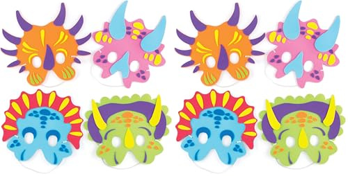 Baker Ross Dinosaurier Masken aus Moosgummi, DIY Bastelsets für Kinder Kunsthandwerk und Dinosaurierparty (8er Pack), sortiert, Mittel