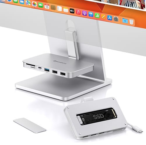 Minisopuru iMac Zubehör für iMac 2021/2023/2024, iMac USB Hub unterstützt 10 Gbit/s NVMe SATA SSD, iMac Hub für M1/M3/M4 mit 10 Gbit/s, SD/TF, iMac USB Adapter für iMac 24/Studio Display 27, Silber