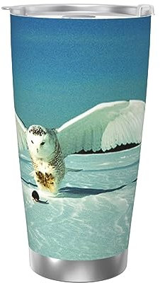 ZaKhs Kaffeetasse mit fliegender Eule, Edelstahl, Autobecher, Vakuum-Wandisolierter Becher mit Deckel, Reisebecher für Eltern, Bruder, Schwester, 590 ml