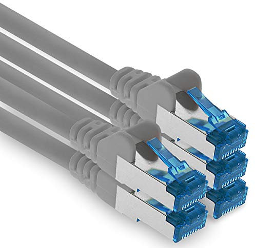 freiwerk 0.5 M - Cable de red CAT-6a Ethernet, LAN y Patch Cable RJ-45 SFTP 10 GB/s - 5 unidades Gris