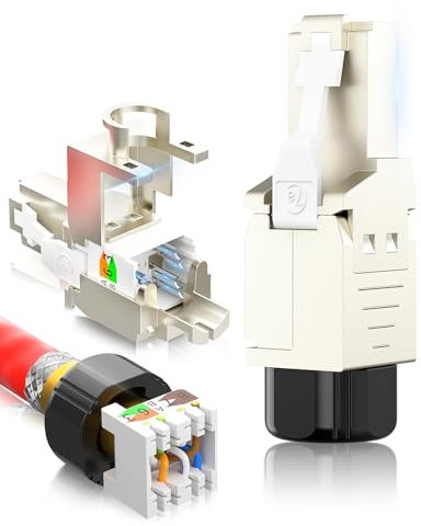 AMPCOM STP CAT6A RJ45-Stecker, Zinklegierung, werkzeuglos, 10 Gbit/s, Enterprise, Industriequalität, RJ45-Stecker, 12 Stück