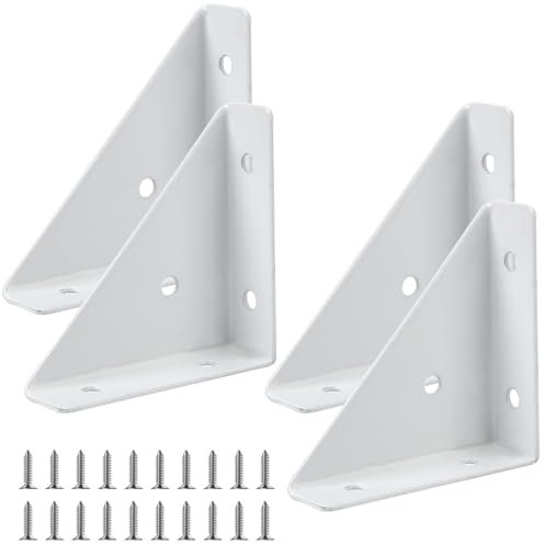 Angle Corner Brackets, 4 Packs Bed Corner Support, Angle Corner Brackets, Shelf Brackets Triangular Bracket Fastener, Braces Joining Support with Screws, Corner Bracket for Desk Bed Edge(White)