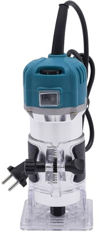 Oberfräse 800W, Kantenfräse Trimmfräser 6,35 mm mit 6-Gang-Regelungsfunktion 2 Kohlebürsten für Nuten Bearbeiten Trimmen Schnitzen Fräsen Fasen Kurvenschneiden (Blau)