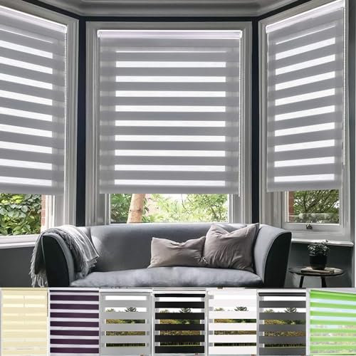 Dachfenster Rollo Verdunkelungsrollo, 65 x 160 cm Sonnenschutz & Sichtschutz Duo Rollo Klemmrollo Sonnenschutzrollo mit Bohren für Fenster, Hellgrau