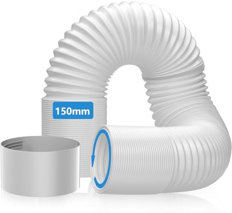 Hon&Guan Klima Abluftschlauch 150mm Bis zu 1,5m Länge mit Klimaanlage Schlauch Verlängerung 150mm, Gegen den Uhrzeigersinn Werkstoff PP Flexibel Abluftrohr Hitzebeständig für Mobile Klimaanlage